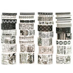 36 Rolls Vintage Washi Tape Pack Retro Arts Adhesive Tapes Wide Chronicle Decorative Masking Tape Sets for Craft, Kids, Scrapbook, DIY, Gift Wrapping (Black & White Light)
