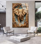 My Photostation.com 40WX60H'' Elephant Carving Glass Wall Art Tempered Glass Printing Wall Decor Large Wall Art Wall Hangings