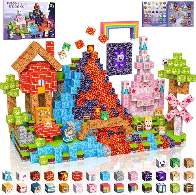Magnetic Blocks 150 PCS Magnetic Building Blocks, 3+ STEM Montessori Sensory Toys, Magnetic Cube for for 3 4 5 6 7 8 9 10 11 12 8-12 Years Old Boys & Girls Birthday Gifts