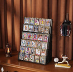 Emfogo Card Display Stand, 6-Tier Trading Card Display, Wood Detachable Graded Card Display with Top Storage, High Capacity Trading Card Display Stand for Collection & Show (Black)