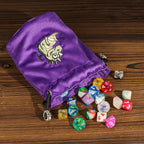 Large DND Dice Bag Purple Velvet Storage Bag with Cartoon Dragon Pattern for Role Playing Games Tabletop Games - Capacity 100+ Polyhedral Dice