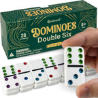 Queensell Dominos Set for Adults with Colored Dots - Double 6 Dominoes Set is a Classic Board Games for Kids and Adults - Double Six Standard Dominos Set 28 Tiles