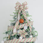MEEDEE Red and Green Diagonal Striped Ribbon 2.5 Inch White Satin with Lime Green and Red Glitter Wired Ribbon for Christmas Tree, Garlands, Wreaths, Topper Bow (10 Yards)