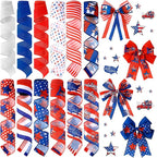 12 Rolls 60 Yards 4th of July Patriotic Ribbon Stars and Stripes Burlap Wired Edge Ribbon White Blue Red Decorative Crafts for Independence Day Memorial Day Gift Wrapping DIY Bow Craft