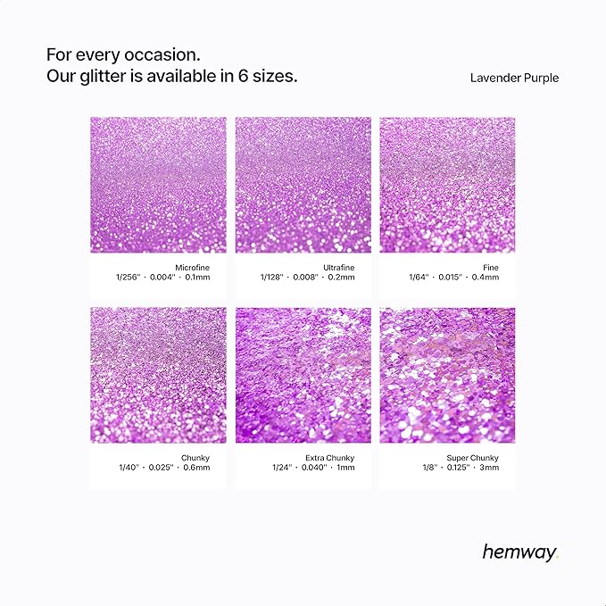 Hemway Polyurethane & Epoxy Resin Glitter 100g / 3.5oz Metallic Crystal Flake Additive for Flooring Jewelry Tumblers Glass Pigment - Chunky (1/40" 0.025" 0.6mm) - Lavender Purple