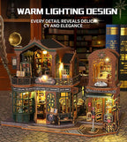 DIY Dollhouse Miniature House Kit,DIY Kit Mini House Model Comes with dust Cover and Music Box, Best Christmas Birthday Gift for Lovers Boys and Girls（Twilight Book City