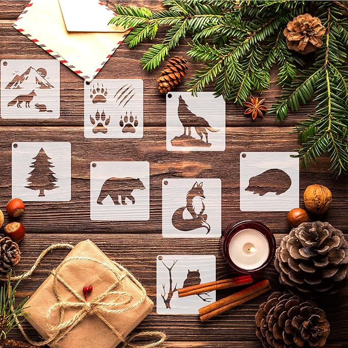 Small Stencils for Painting on Wood Reusable, 3 Inch Reusable Stencil for Craft Ornament Paint Template Stencils for Wall Card Rock Wood Signs Coasters Canvas Home Decor (Animal Wildlife)