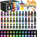 64 PCS Classic & Pastel & Metallic & Glow in the Dark Acrylic Paint Set with 12 Brushes, 2 Knives & Palette, 48 Colors Art Craft Paint for Beginners, Halloween Pumpkin Canvas Ceramic Rock Painting Kit