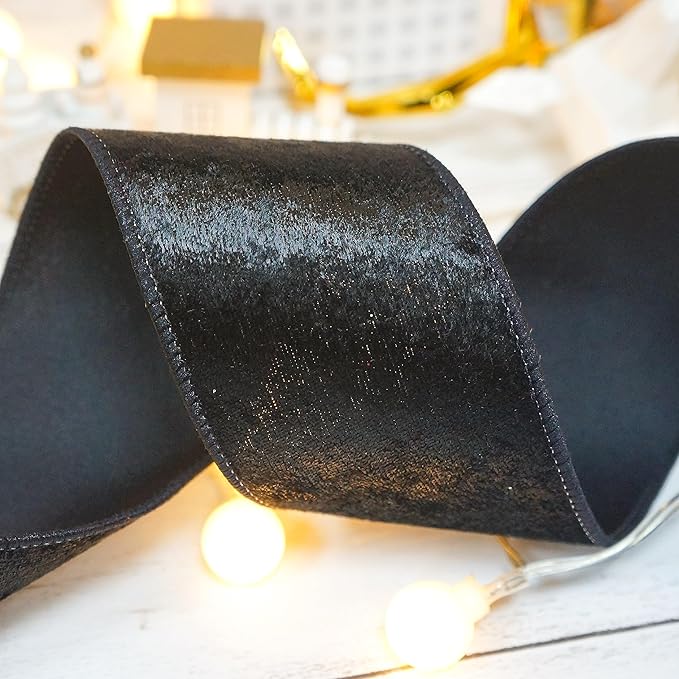 Black Velvet Ribbon 2.5 Inch x 10 Yards for Christmas Tree Topper Home Decoration Wreath Gift Wrapping DIY Craft