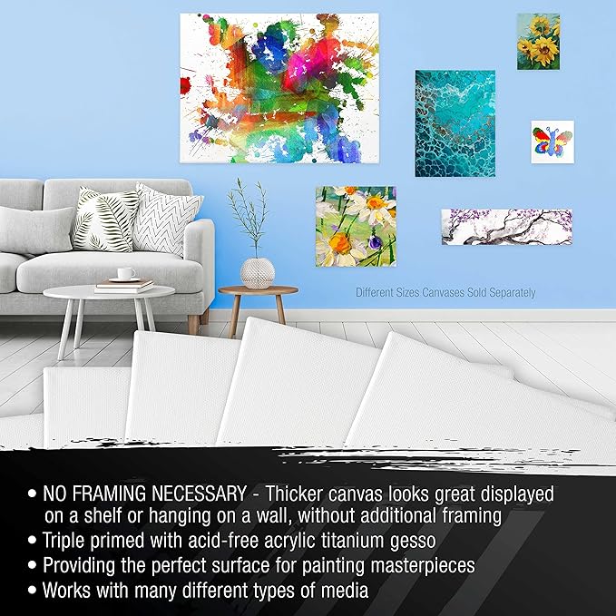U.S. Art Supply X-Large Stretched Canvas for Painting 36x36 inch Gallery Depth 1-1/2" Thick, 2-Pack - 12oz Acrylic Gesso Triple Primed, Professional Artist Quality, 100% Cotton - Oil, Pouring Paint