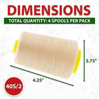 Mandala Crafts 4 Pack of Serger Threads Cones Spools - 40S/2 24000 Yards Polyester Tan Threads for Sergers Machine and Overlock Quilting Sewing Machine