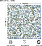 Ridhi Columbia BlueHand Block Print Napkins 18" x 18" Set of 4 Reusable Cotton Dinner Napkins for Weddings, Parties & Everyday Dining, Thanksgiving, Christmas, Fall