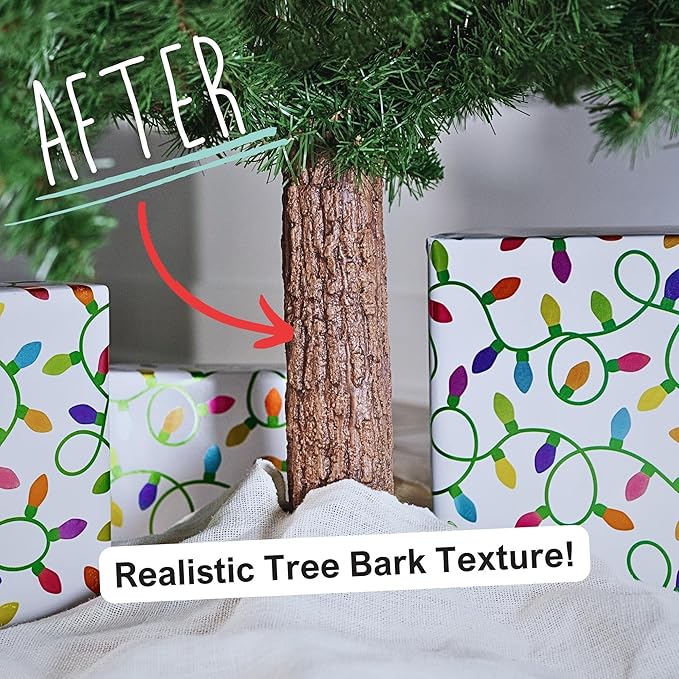 Realistic Faux Brown Bark Xmas Tree Skirt Hides Fake Pole, By Christmas Tree Hugger