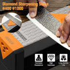 Goodjob Diamond Sharpening Stone 3 Side Grit 400/1000/8000 Premium Industrial Diamond & Ceramic Whetstone Knife Sharpener Suitable for Steel of any Hardness with Angle Guide and Non-Slip Base (GB-3D)