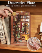 ROBOTIME Book Nook Kit, DIY Miniature House Kit, 3D Wooden Puzzle Bookends,Bookshelf Decor, Simple Assembly Dollhouse Kit, Creative Unique Gifts for Adults/Teens/Beginner (Silent Corner Study)