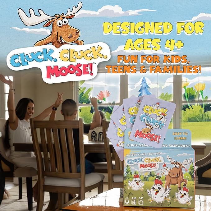 Hour Time Games Cluck Cluck Moose – Hilarious Animal-Themed Card Game for a Fun Family Game Night, Family Games for Kids & Families, Reunion Gift Ideas, Stocking Stuffer & Goodie Bag Gift for Ages 4+