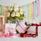 MEEDEE Pink Ribbon for Gift Wrapping Thank You Just for You Ribbon Mothers Day Gift Box Double Face Satin Assortment Thin Pink Satin Fabric, 5 Rolls 10 Yards Each Total 50 Yards