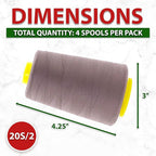 Mandala Crafts 4 Pack of Serger Threads Cones Spools - 20S/2 24000 Yards Polyester Taupe Threads for Sergers Machine and Overlock Quilting Sewing Machine