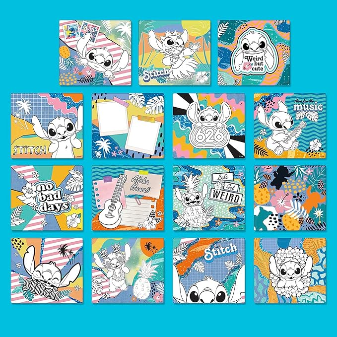 Fashion Angels Disney Stitch Color & Collage Design Set, Includes 15 Colorable Posters & 7 Sticker Sheets, Ideal Crafts Activity for Kids Ages 8 and Up