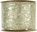 MEEDEE Gold Wired Ribbon - 2.5 Inch Sheer Organza With Horizontal Stripes and Polka Dots - 25 Yards for Gift Wrapping, Garland