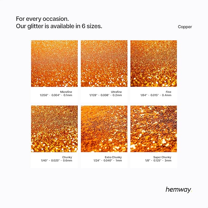 Hemway Polyurethane & Epoxy Resin Glitter 100g / 3.5oz Metallic Crystal Flake Additive for Flooring Jewelry Tumblers Glass Pigment - Fine (1/64" 0.015" 0.4mm) - Copper