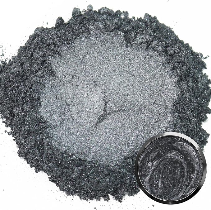 Matio Silver Black Mica Powder for Epoxy Resin, 1.8oz/ 50g Pearlescent Effect Mica Powder Natural Color Pigment for Soap Making, Bath Bomb, Candle Dye,Resin Craft,Paint,Nails Art,Jewelry,Slime Pigment
