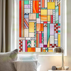 3D Stained Glass Window Privacy Film, Heat Control UV Blocking Static Cling Decorative Window Film for Bathroom,Front Door,Home Non Adhesive,23.6 x 35.4 inches Autumn Reverie