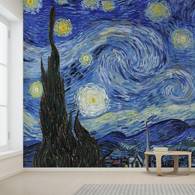 wall26 - Starry Night by Vincent Van Gogh - Dutch Impressionism - 20th Century Artist - Peel and Stick Large Wall Mural, Removable Wallpaper, Home Decor - 66x96 inches