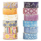 12 Rolls Charming Washi Tape Set Gold Silver Foil Detailing Arts Adhesive Tapes Basic Patterns Decorative Masking Tape Sets for Craft, Kids, Scrapbook, DIY, Gift Wrapping (Royal Splendor)