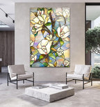 My Photostation.com Round 31,5'' Stained Magnolia Glass Wall Art Tempered Glass Printing Wall Decor Large Wall Art Wall Hangings