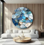 My Photostation.com 27.5''(70cm) Diameter Coastal Blue Stone Mosaic Round Glass Wall Art Tempered Glass Printing Wall Decor Large Wall Art Wall Hangings