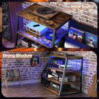 AV Media Stand with Outlets, Stereo Stands and Racks with Vinyl Storage, Stereo Stand with Record Storage, Audio Stereo Rack Cabinet, Turntable Console Stand with LED lights, 4 Tiers, Rustic Brown