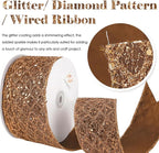 HUIHUANG Glitter Copper Wired Ribbon 2.5 inch Copper Diamond Mesh Wire Edge Ribbon for Christmas Tree, Thanksgiving Fall Decor, Wreaths, Garland, Gift Wrapping, Bows Making -10 Yards