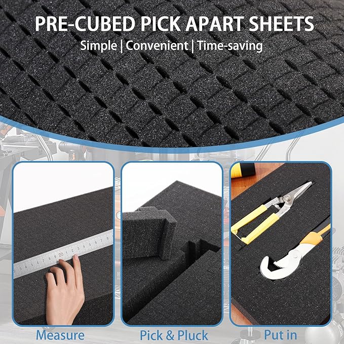 Coengwui Pick and Pluck Foam Inserts, Pre-Cubed Pick Apart Sheets for Crafts Toolbox Game Box Camera Cases Drawer Storage (2Pack 12 x 12 x 2" with 0.4" Bottom Padding)