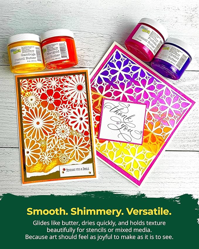 The Crafter's Workshop Stencil Butter - Mardi Gras Acrylic Paint Set - Boutique Metallic Texture Paste for Art, Canvas, Journals, & Cards - 4 x 2oz Jars
