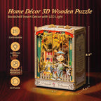 LED 3D Wood Puzzle Puppet Theater Book Nook Kit - Interactive Miniature DIY Bookshelf Insert with Movable Puppets - Creative Fantasy Scene Home Decor Gift(Puppet Theater)