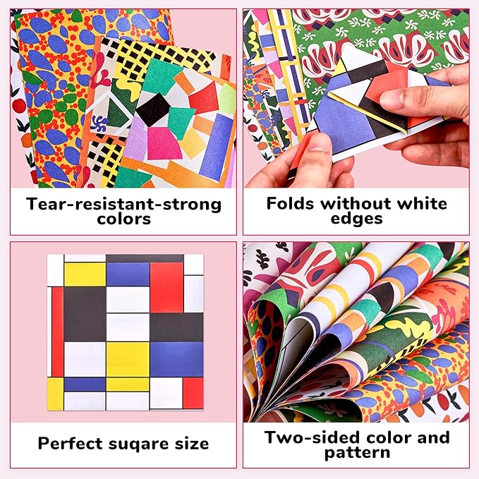 Origami Paper 6x6 Inches, 50 Sheets, Vintage Masterpiece & Impressionist Art, Mondrian Neo-Plasticism & Matisse - Fauvism,Double-Sided Folding Paper for Adult,Kids, Ideal for Scrapbooking, DIY Craft