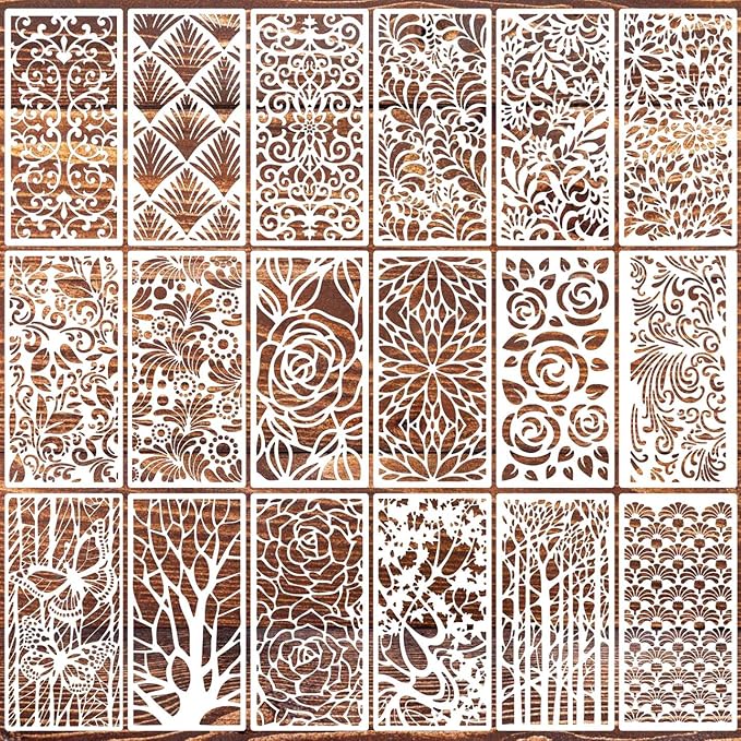 Stencils for Crafts Reusable Texture Stencils Background Stencil Leaf Floral Templates for Painting on Wood Furniture Card Canvas Paper Scrapbook(Border Stencil03-18p)