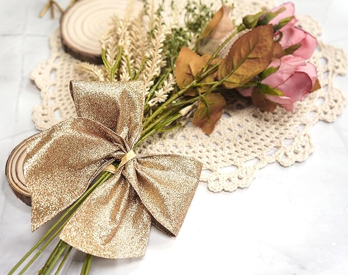 CT CRAFT LLC Glitter Wired Ribbon 2.5" x 20 Yards Gold (Champagne Gold) for Christmas Home Decor Bow Gift Wrapping DIY Crafts Wreath