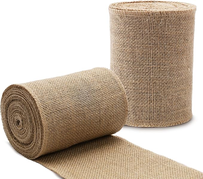 LaRibbons 2 Pcs 6 Inch Burlap Wide Fabric Craft Ribbon,10 Yard Per Roll, Natural Brown Ribbon for Bow Crafting,Wreath-Making, Tree Decoration
