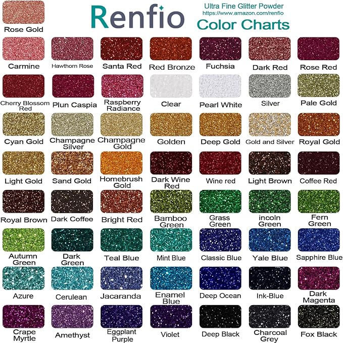 Renfio Ultra Fine Glitter Powder Metallic Resin Glitter 2.11 Oz (60g) PET Flakes Crafts Sequins 1/128" 0.008" 0.2mm Epoxy Chips Flakes for Tumblers Slime Decoration - Crape Myrtle