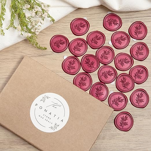 PONATIA Burgundy Wax Seal Stickers - 50 Pcs Self-Adhesive Envelopes Wax Seals for Wedding Invitations, Party Invitations, Gift Wrapping, Wine Bottle Decor