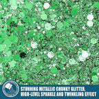 Chunky Glitter, 160G/5.64OZ Craft Glitter for Epoxy Resin, Mixed Fine Glitter & Chunky Glitter, Metallic Chunky Glitter for Hair, Nail Arts, Body, Bulk Glitter for DIY Tumbler Painting (Xmas Green)