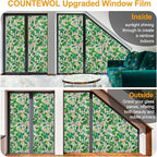 Window Privacy Film Stain Glass Window Film Rainbow Window Film Window clings Non-Adhesive Reusable Decorative for Room (Greenery Leaf, 35.4 x 157.4 in)