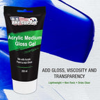 U.S. Art Supply Clear Acrylic Gel Medium Gloss, 200ml - (6.7 Ounce) Tube - Increase Gloss, Viscosity & Transparency for Acrylic Paints