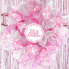 MEEDEE Pink Baby Ribbon for Baby Shower - 2.5 Inch Burlap Wired Ribbon for Diaper Cake, Welcome Home Baby Girl Shower Favors Gift Box Table Decor (10 Yards)