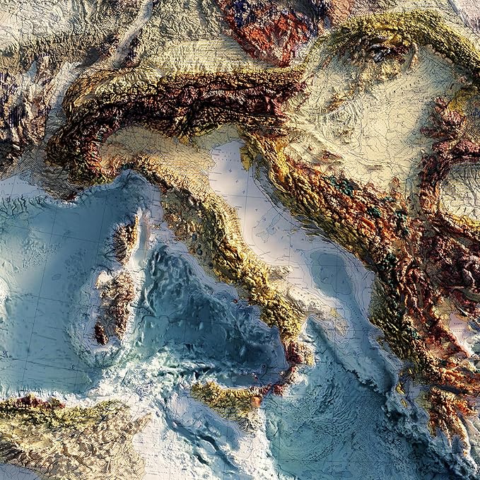 Muir Way Shaded Relief Elevation Map of Europe - Vintage-Style Topographic Wall Art with Map Look - Unframed Flat Paper Print, 24x20