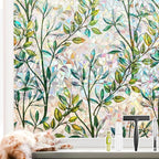 NINETREX Window Privacy Film Stained Glass Window Film 3D Decorative Cling,Sun Blocking Static Cling Removable Film for Glass Door,Home Decor Window Cover Non-Adhesive 17.5 x 78.7 inches,Leaf