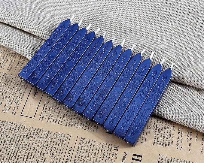 Yoption 12Pcs Sealing Wax Sticks with Wicks, Antique Blue Totem Fire Manuscript Seal Wax Sticks for Wax Seal Stamp (Blue)