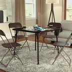 EMMA + OLIVER 33.5" Square Multipurpose Folding Card Table for 4 Players, Portable Square Folding Table with Padded Vinyl Top, Brown